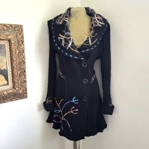 Y2K Vintage Sioni Black Knit Cardigan Sweater featuring Patchwork WhimsyGoth